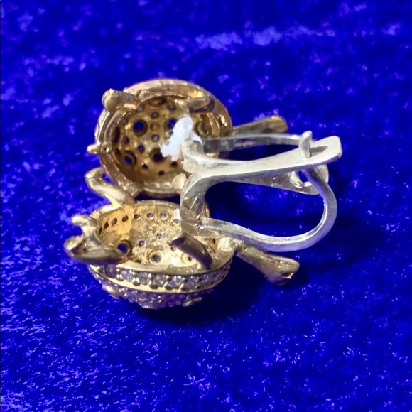 European Turtle Earrings Encrusted Sapphire Topaz - Picture 15 of 16